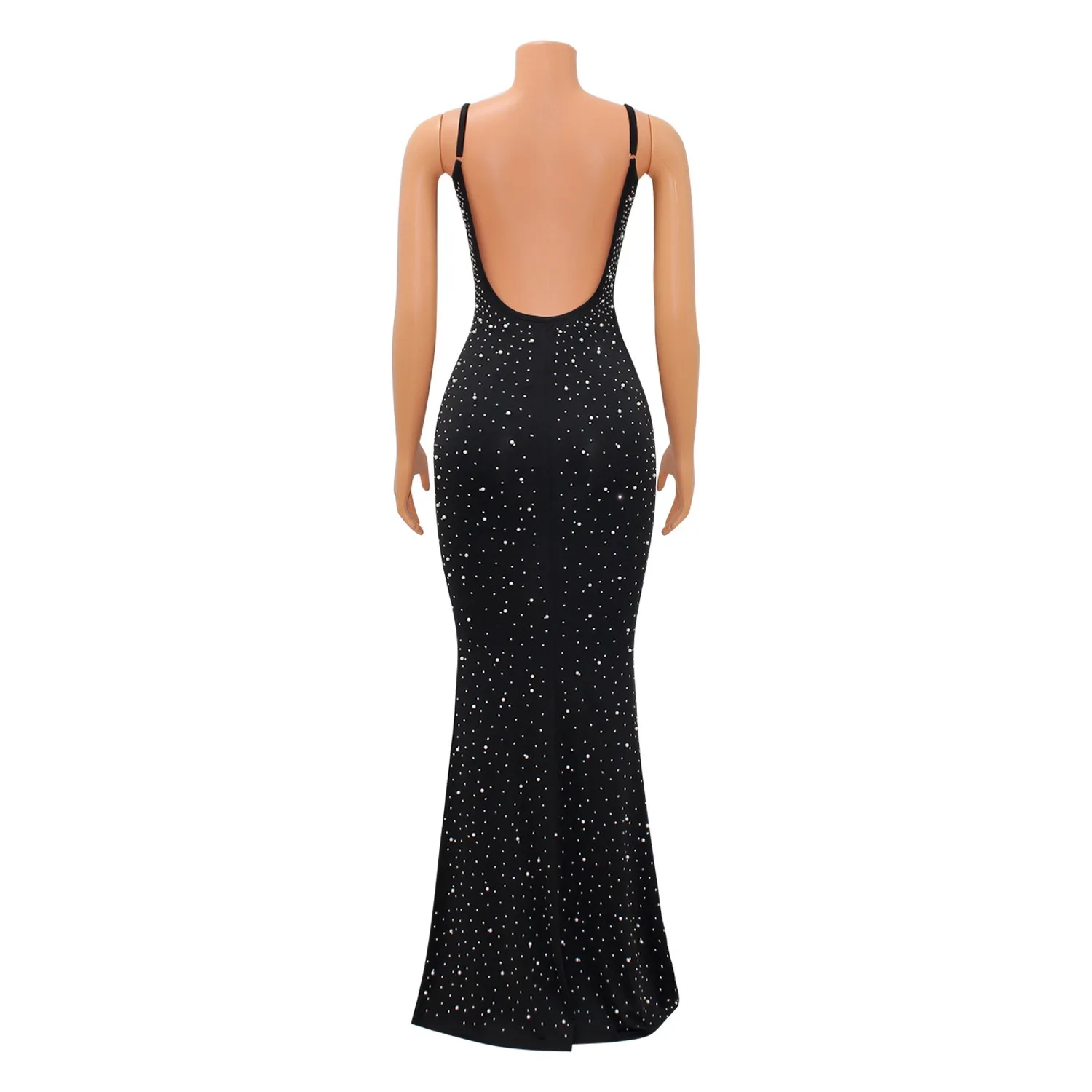 Sexy Nightclub Party Prom Club Banquet Mesh Slim Hot Drilling Studded Halter Dresses