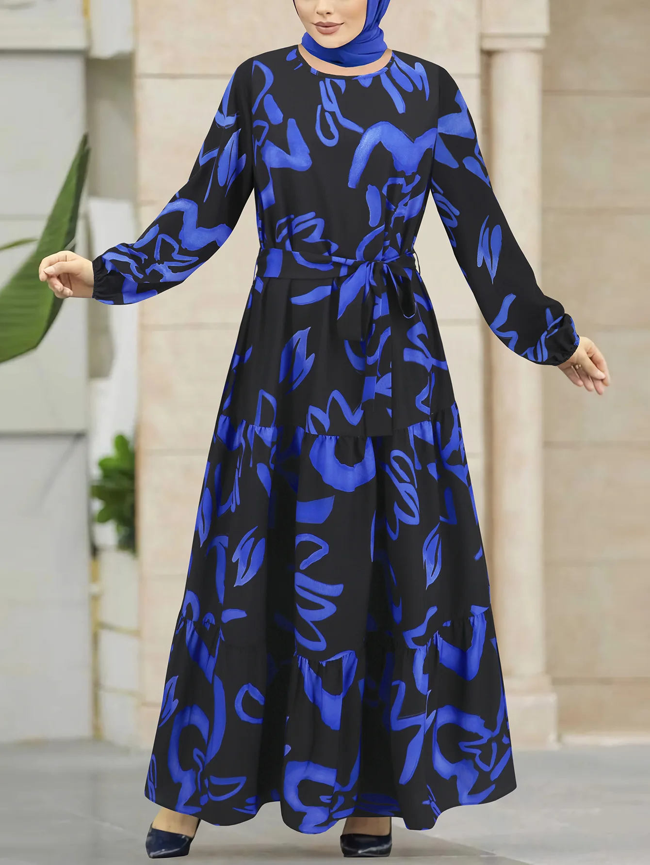 Abayas Modest Kaftan Islam Vestidos Eid Muslim Women Print Dress Sashes Jalabiya Ramadan Morocco Dubai Arab Long Robe Dresses