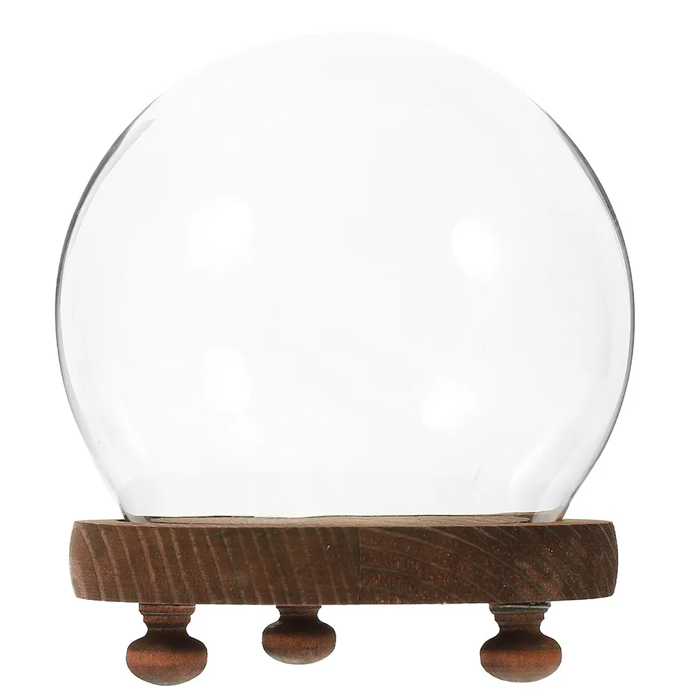 Clear Glass Cloche Bell Jar Transparent Dome with Wood Base Display Case for Eternal Flowers Landscape Home Decoration