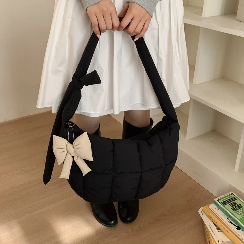 

Women Quilted Down Large Capacity Crossbody Bag Padded Cotton Shoulder Winter Korean Chic For Daily Commute Travel Gift