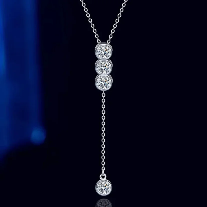 

1.2-2ct D Moissanite Lariat Necklace Women Fine Jewelry Mosan Diamond Drop Y Chain Necklace Solid Silver 925 Pass Tester Gift