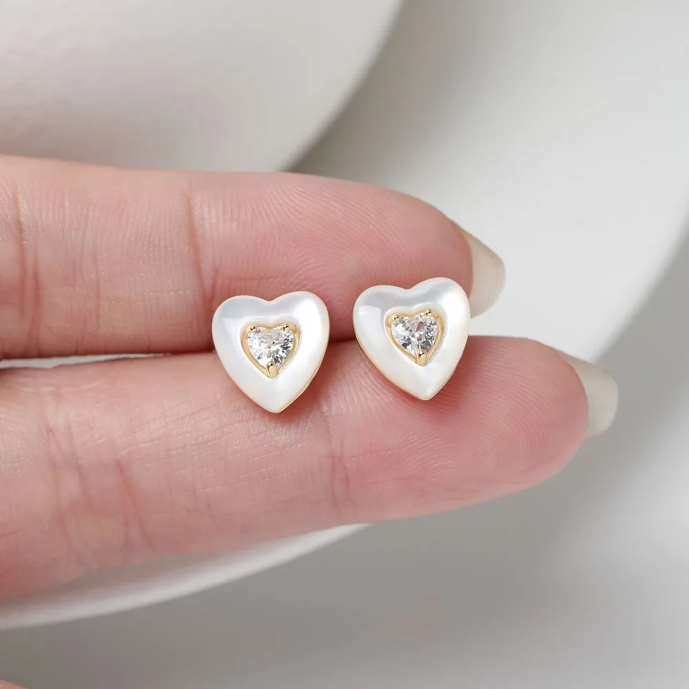 2 قطعة لذيذ القلب شل الأذن ترصيع النتائج مجوهرات نحاسية صنع Diy بها بنفسك أقراط لوازم 14 كيلو مطلية بالذهب اكسسوارات 10*11 مللي متر #2