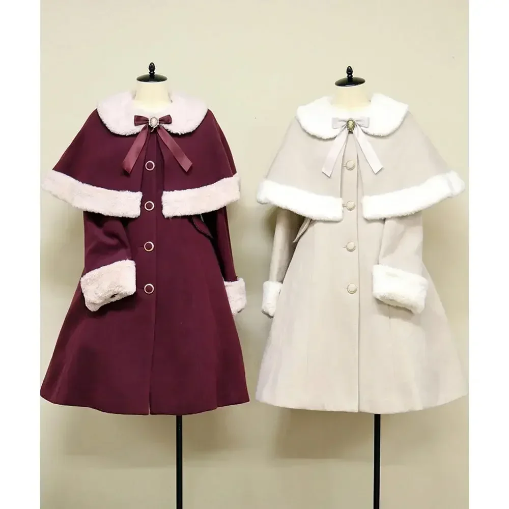 Winter Clothing New Japanese Sweet Soft Lolita Small Cape Two-piece Coat Fashion Design Thick Jacket Women Kawaii Outfit