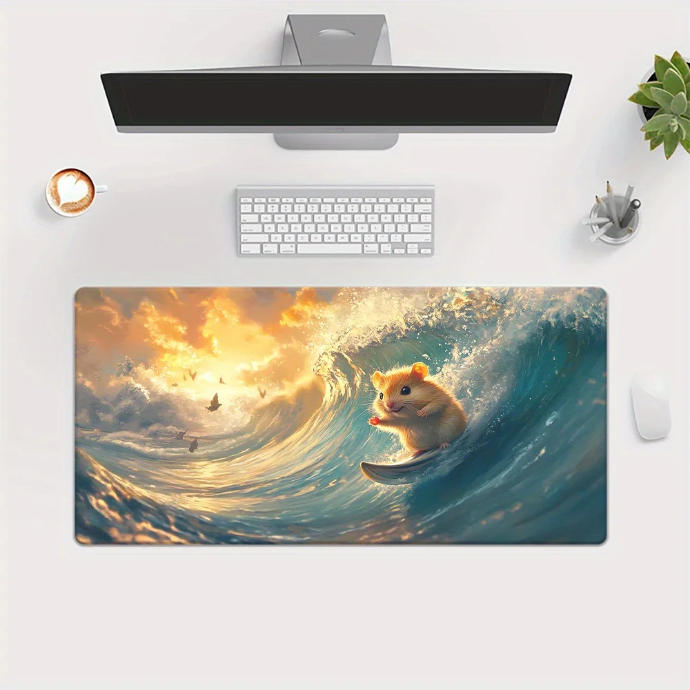 Rubber anti-slip and washable mousepad with a surfing hamster pattern is suitable for gamers and families. It is of high quality