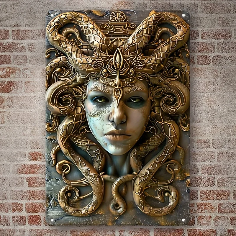 

Medusa-Inspired Aluminum Wall Sign, Decorative Metal Plaque for Home, Living Room, Bar, Farmhouse Decor, Versatile Hanging Art