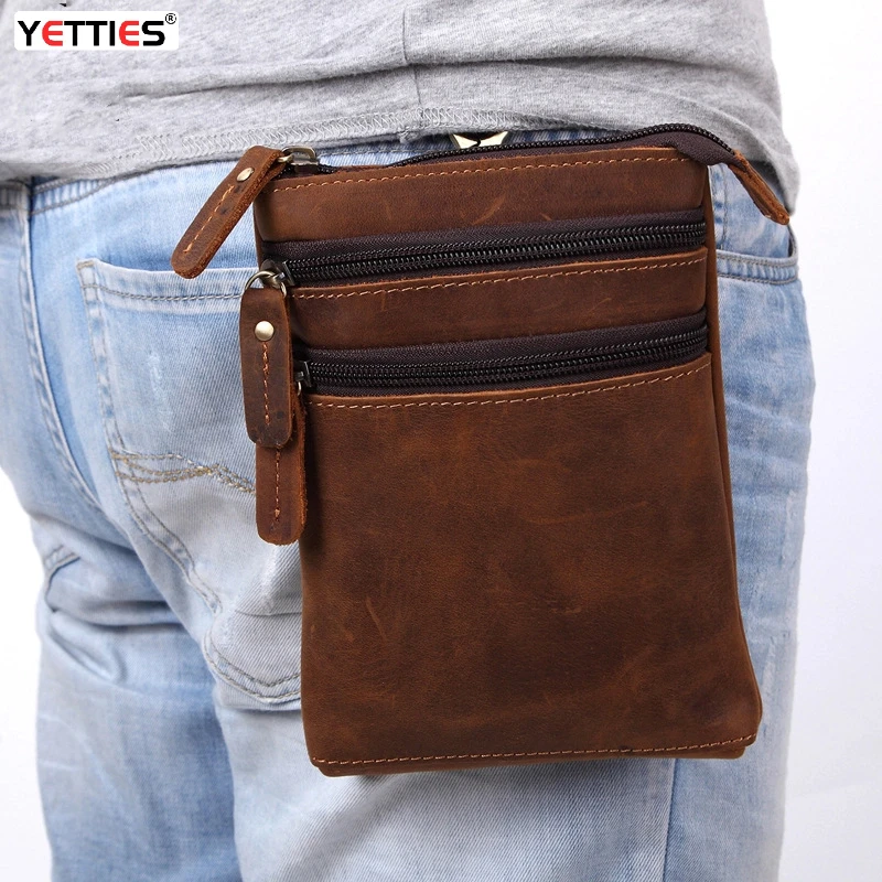 

Мужская кожаная сумка через плечо Crazy Horse ручной работы | Многофункциональная поясная сумка | Кошелек для телефона через плечо