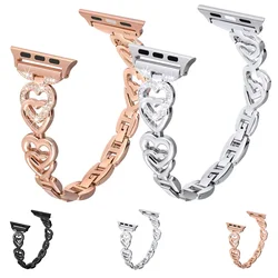 Diamond Heart Strap for Apple Watch band 46mm 40mm 41mm 42mm 44mm 45mm 49mm Metal Bracelet iWatch series 10 9 8 7 SE 6 5 Ultra 2