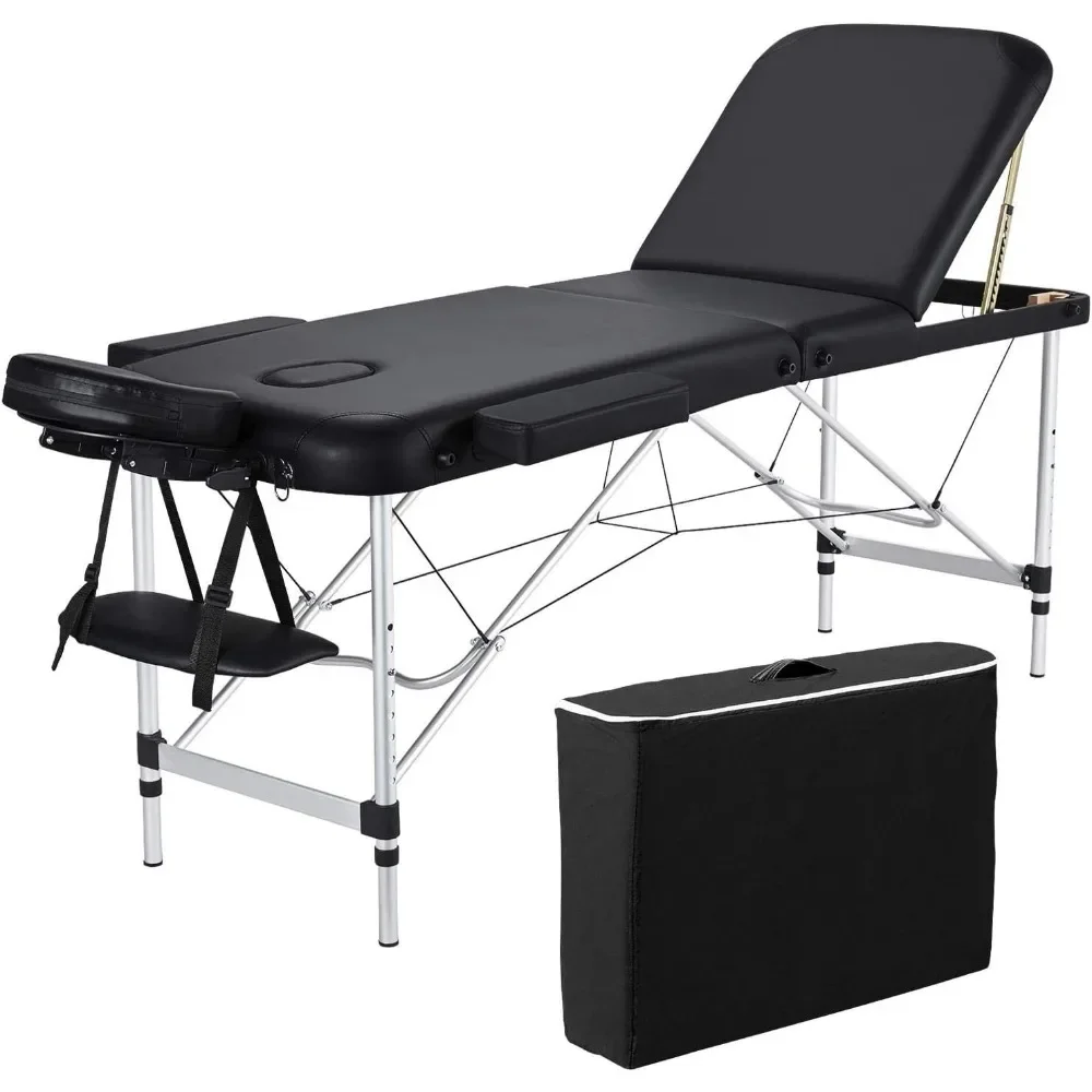Massagetisch, Aluminium-Massagebett, Spa-Bett, Therapietisch, zusammenklappbarer Behandlungstisch, höhenverstellbares Salonbett, 84,3 cm, 3-fach