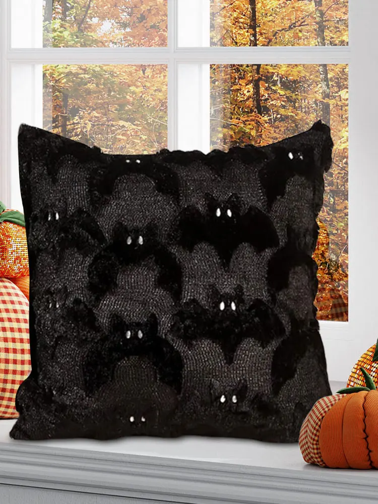 Halloween Plush Faux Fur Pillowcase Washable Soft Pillow Case Comfortable Throw Pillow Cover for Couch Sofa Bedroom Home Decor