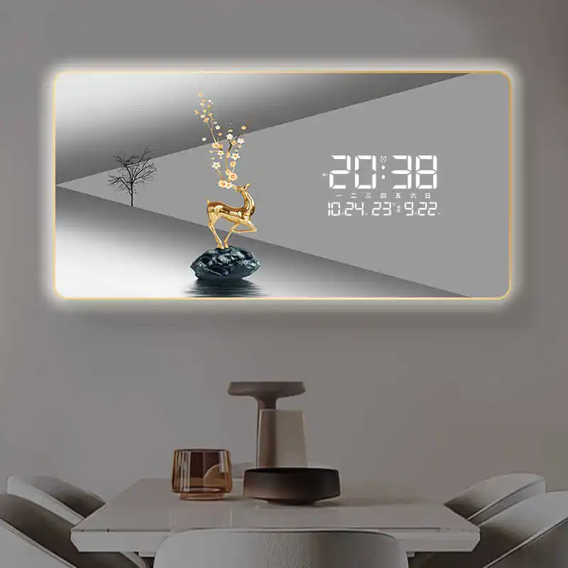 Modern Animal Landscape Decorative Painting Crystal Porcelain Painting LCD Display Clock Light Painting