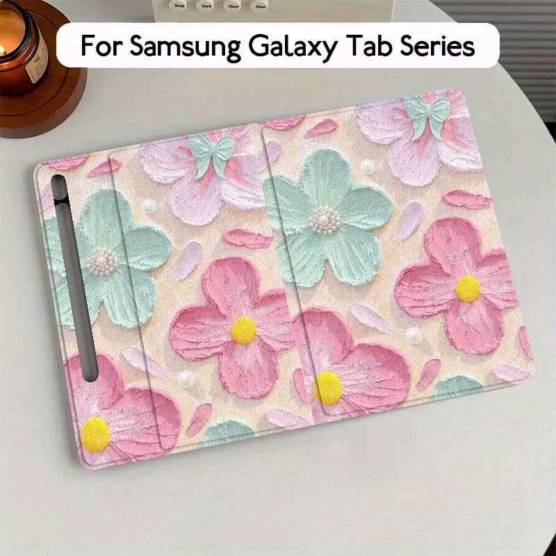 Oil Painting Flower Design For Samsung Galaxy Tab S7 S8 S9 S10 FE Plus 12.4 13.1 Inch Tablet Case