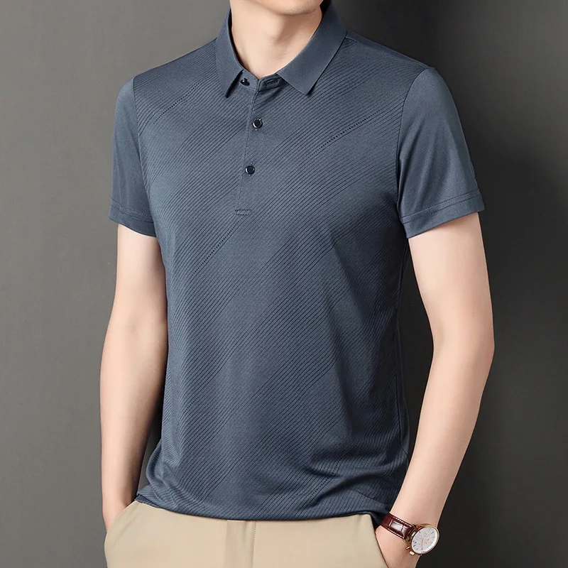 

Solid Color Men's Short Sleeved T-Shirt Polo 2024 Summer Thin Business Casual Middle-Aged Dad's Shirt Top