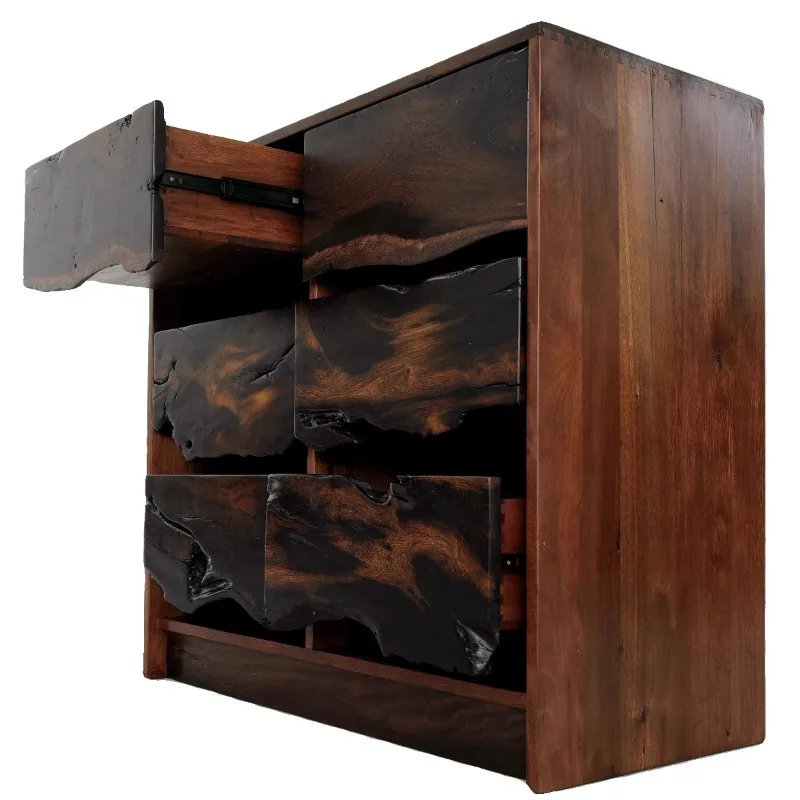 Six drawers chest with unique texture panel multi-function