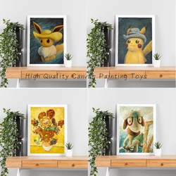 Van Gogh Museum Pokemon Anime Figures Pikachu Watercolor Painting Canvas Posters and Prints Wall Art Picture for Living Room