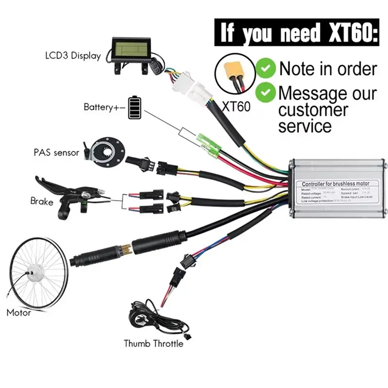 A93E-For E-Bike Accessories 350W 17A KT Controller Brushless Motor+ KT-LCD3 Display Kit For Electric Bike Modification Repair