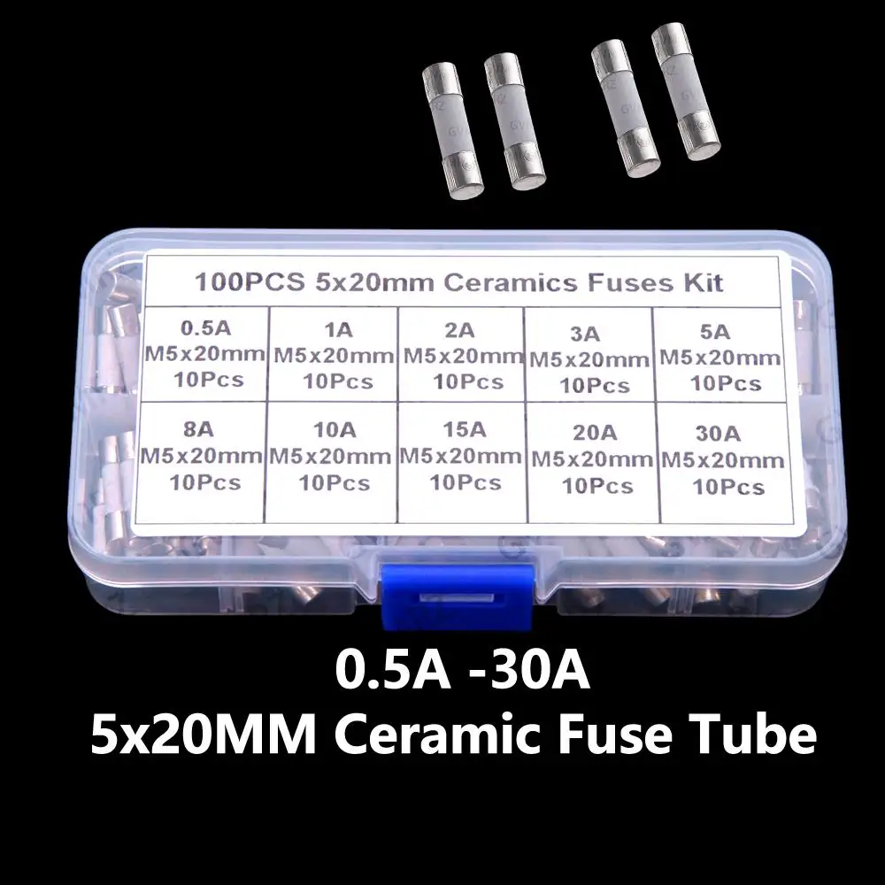 10Values 0.5A -30A ​​100PCS 5x20MM Each 10PCS  Ceramic Fuse Tube 250V 0.5A 1A 2A 3A 5A 8A 10A 15A 20A 30A 5x20