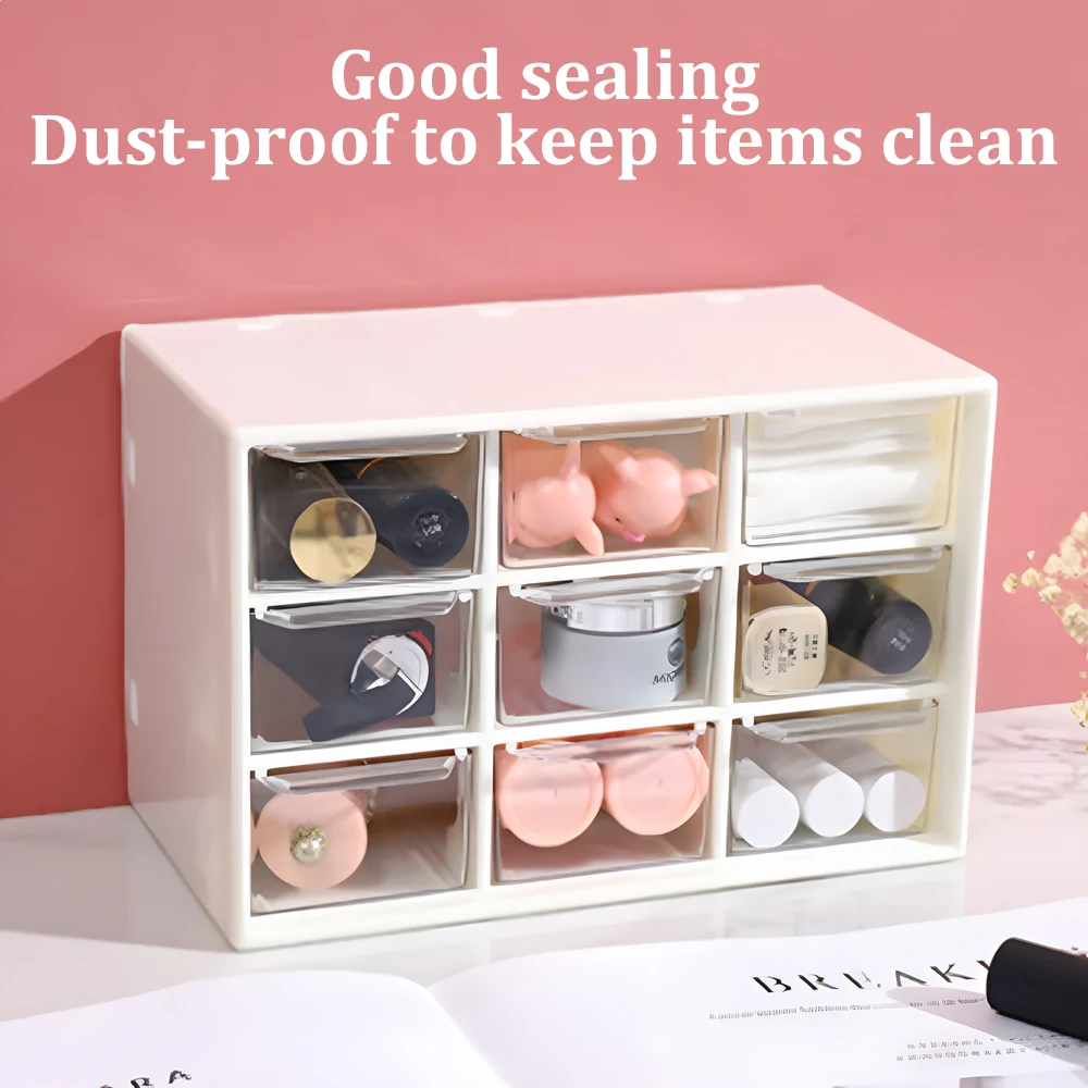 Desktop 9 Grid Storage Boxes Organizer Transparent Small Drawer Partitioned Student Desk Wall-mounted Sundries Storage Box Cute