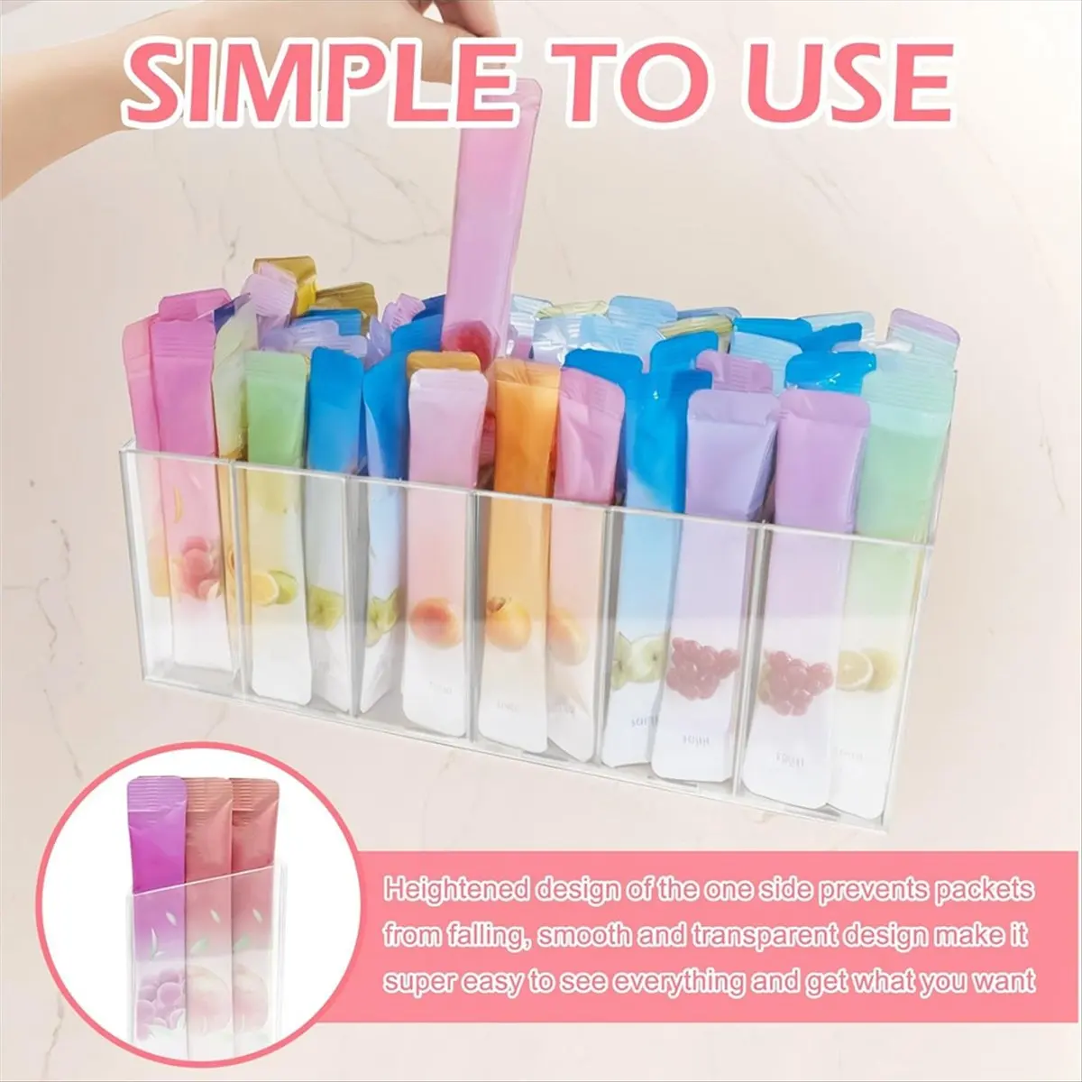 Drink Packet Organizer with Removable Divider & 6 Compartment, Mounted Water Packet Organizer with Soft Magnetic