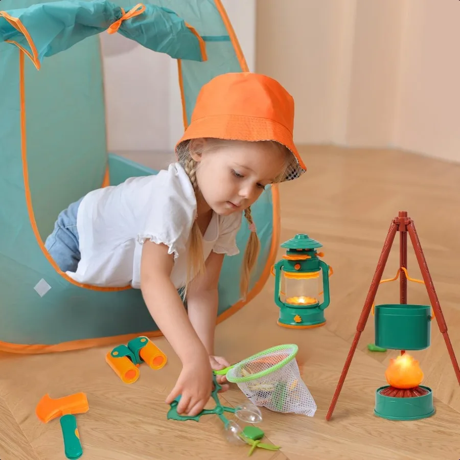 Meland ensemble de Camping avec tente jouets pour tout-petits pour garçons avec feu de camp jouets de Camping pour intérieur extérieur semblant jouer idée cadeau pour garçon