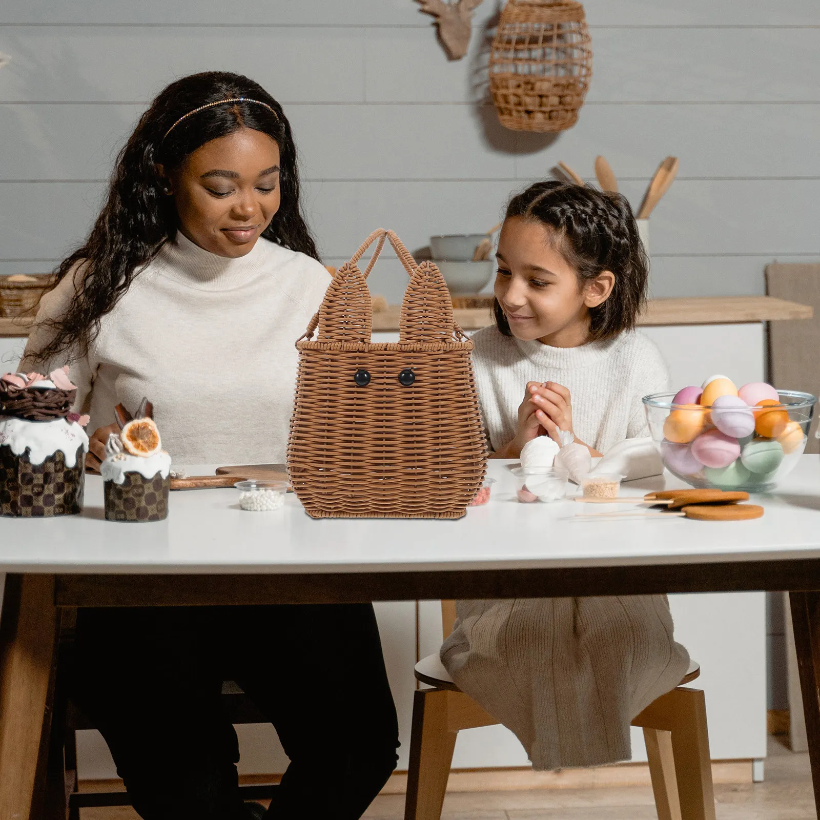 

Плетеная корзина в форме пасхального кролика из имитации ротанга, большая вместительная корзина для конфет, свадебный подарок, реквизит для фотосъемки, корзина для хранения