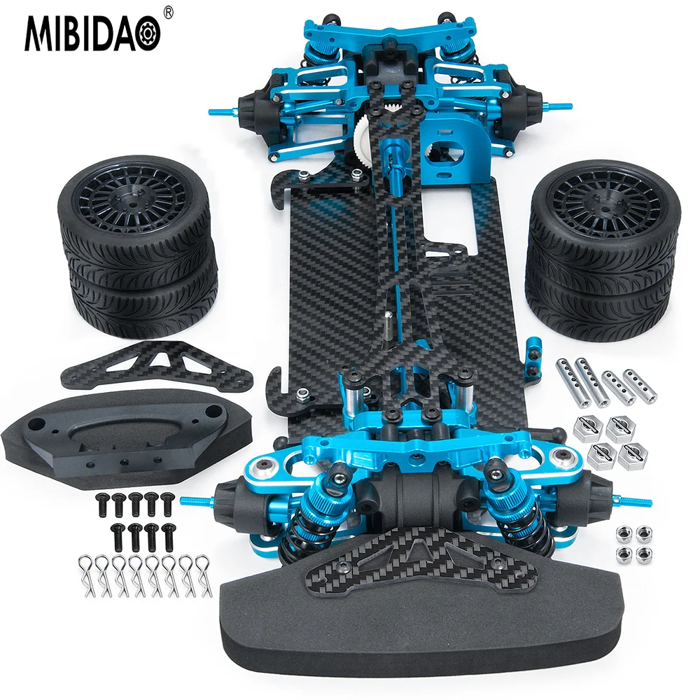 MIBIDAO-Chassi de Metal e Fibra de Carbono, Amortecedores, Rodas, Correia para Tamiya TT01, Peças do carro RC, 1, 10