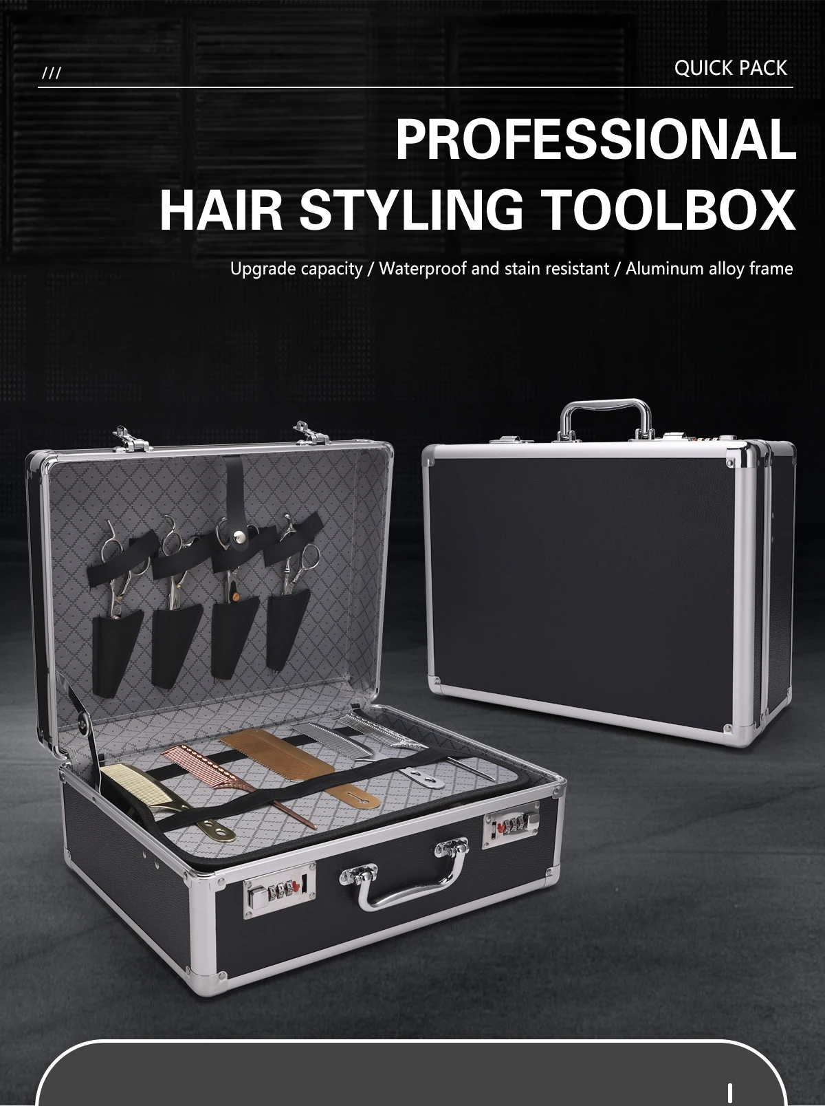 Sliver Aluminum Tool Storage Box Password Lock Portable Suitcase Professional Hairdressing Large Capacity Salon Carrying Box