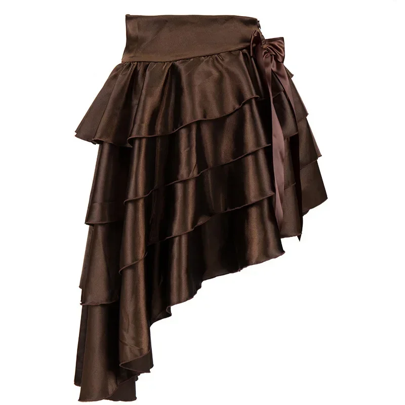 

Medieval Renaissance Victorian Era Skirts Steampunk Pirate Dress Bow Black Ruffle Satin Layered Asymmetical Gothic Women Skirts