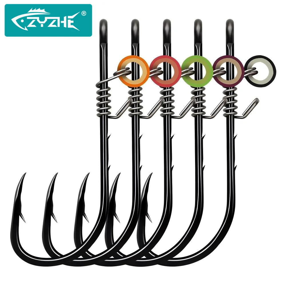 ZYZHE 10 Stück/Box Lebendgarnelen-Haken mit Rückenstichsicherung, Hochkarbon-Stahl Aberdeen-Haken für Salz- und Süßwasser-Angeln