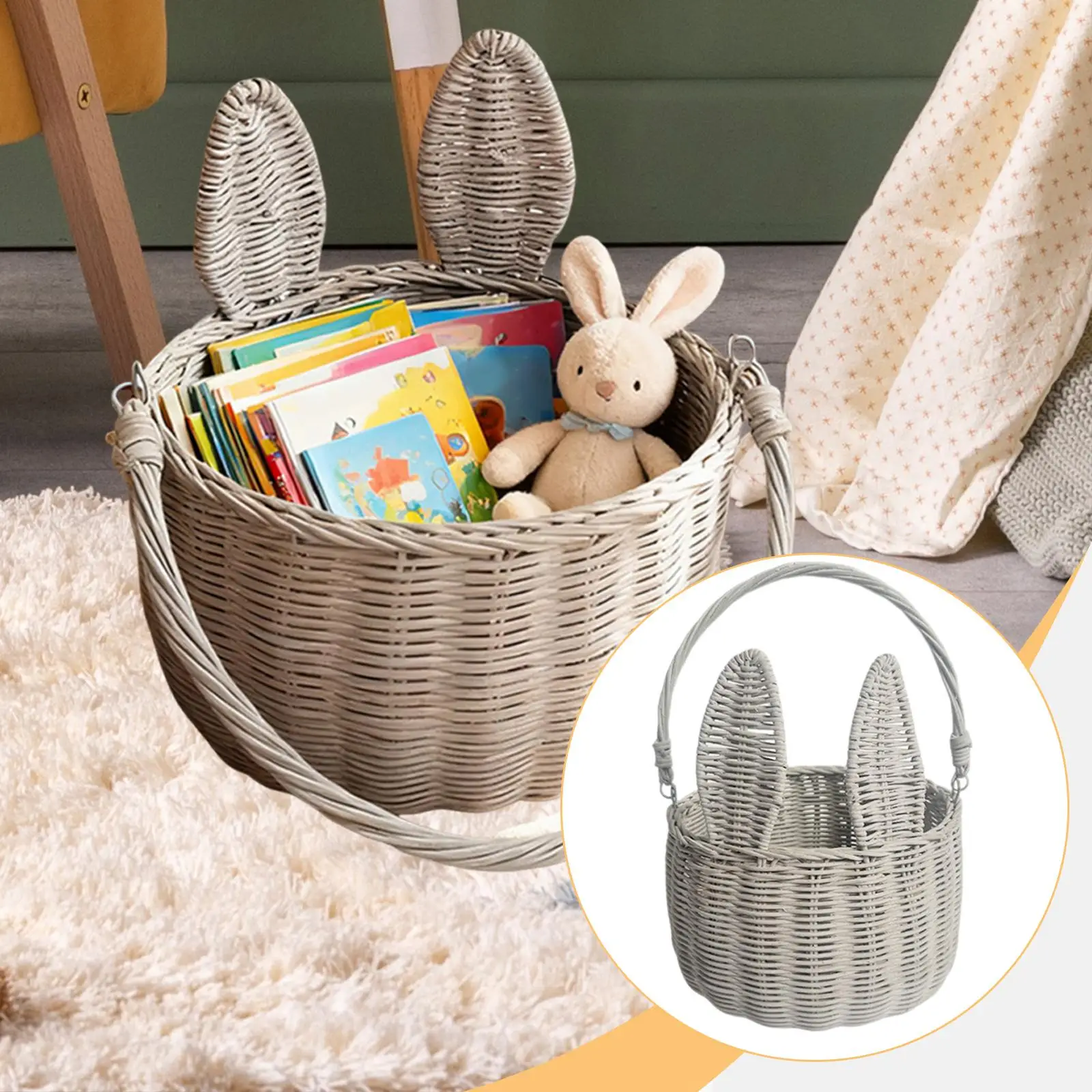 

Easter Wicker Harvest Basket with Handle Fine Craftsmanship Multifunctional for Fruit Storage Lightweight Garden Decoration