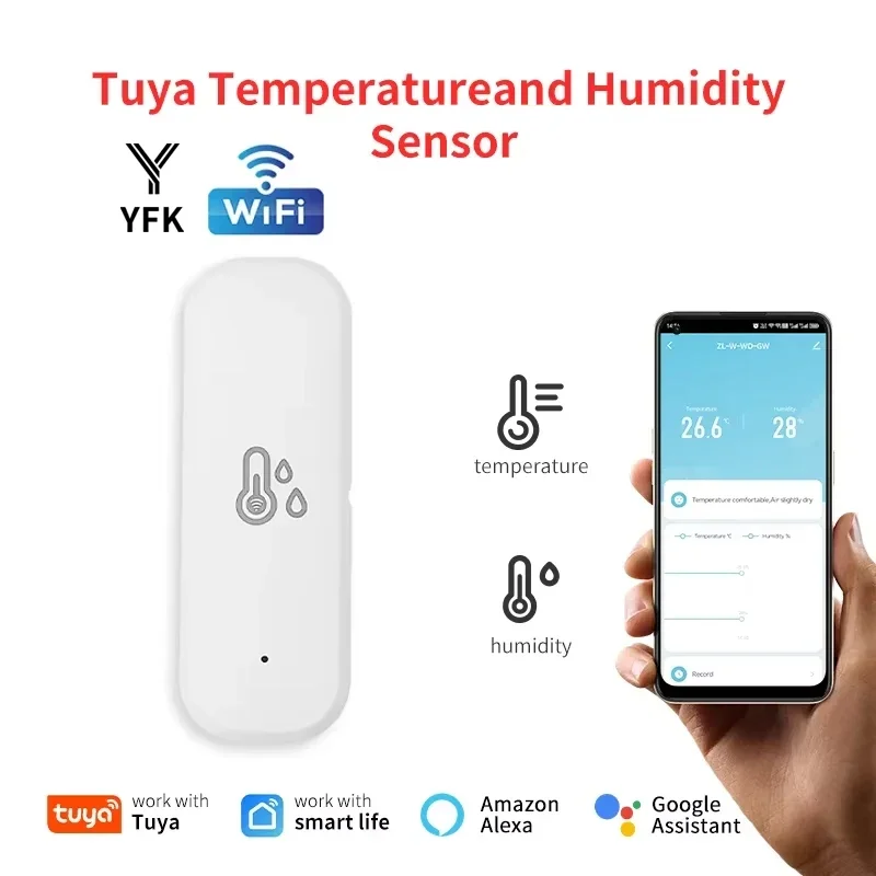 Tuya WiFi Temperatursensor Raum-Smart-Home-Assistent Schaltbar ° C/ ° F Monitoring Home Automation, kompatibel mit Alexa und Google