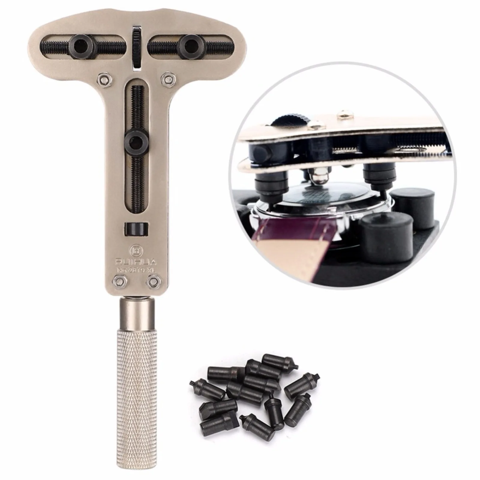 1Set Alloy Steel Watch Case Opener Tool with Non-Slip Knurled Handle, 65mm Battery Replacement Opener