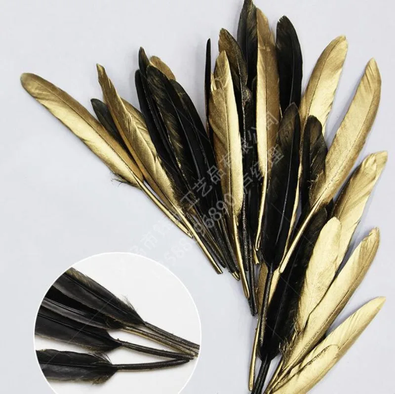 Golden Goose Feather Spray Painted Straight Blade 10-15cm DIY Craft Decoration Art Supplies Wholesale Bulk