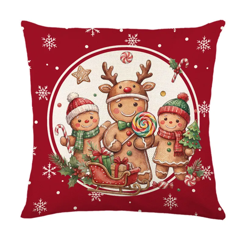 2026 Merry Christmas Cushion Cover Gingerbread Man Steam Train Print for Sofa Bed Chair Christmas Home Decor Christmas Gift