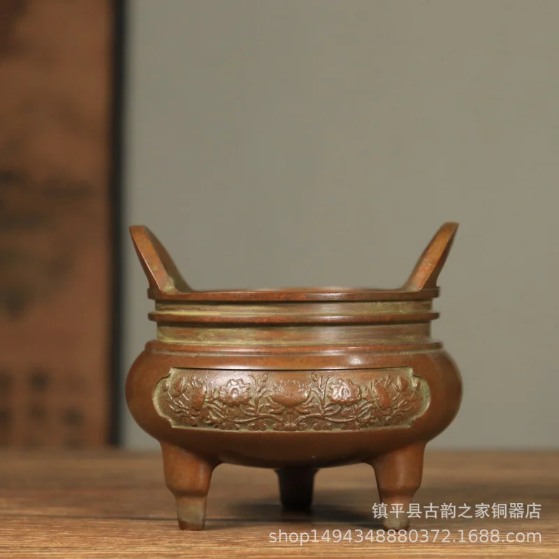 

Brass Soaring Square Ear Stove Copperware Craft Gift Home Study Living Room Decoration Ornament