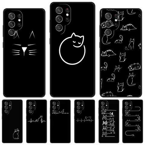 Minimalist line Cat phone case For Samsung Galaxy S24 S23 S22 Ultra Note 10 20 Plus S8 S9 S10 S20 S21 FE Cover