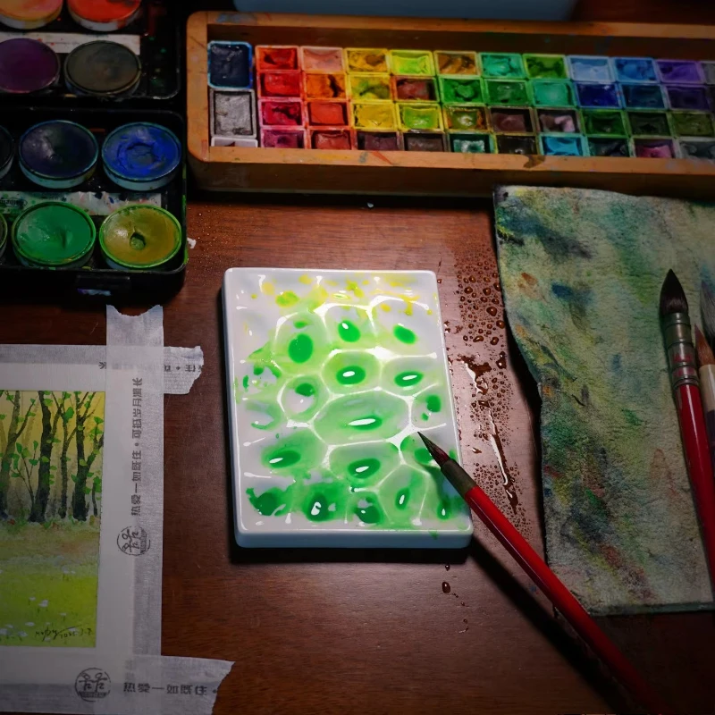 

Прямоугольная керамическая палитра с рельефным дизайном – для акварели, гуаши, китайской живописи, акрила