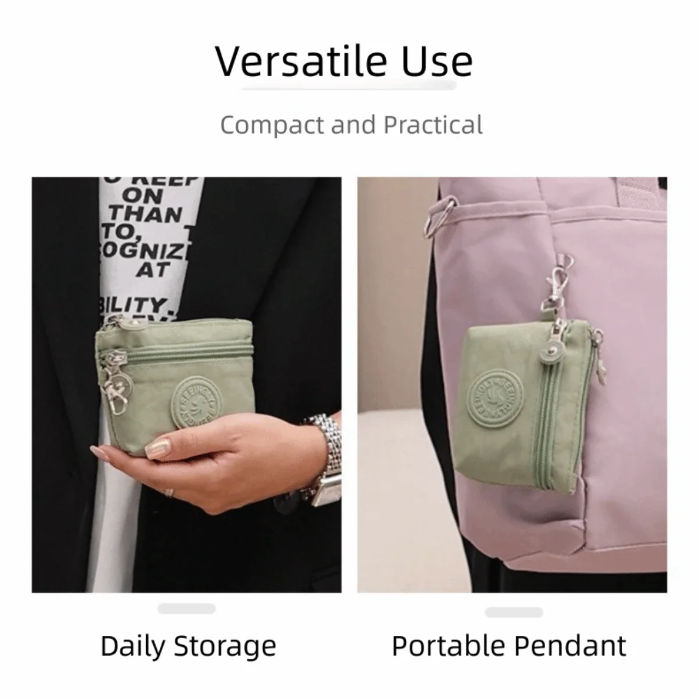 New Solid Color Women Wallet Waterproof Nylon Credit Card Holder with Keychain Coin Purse Ladies