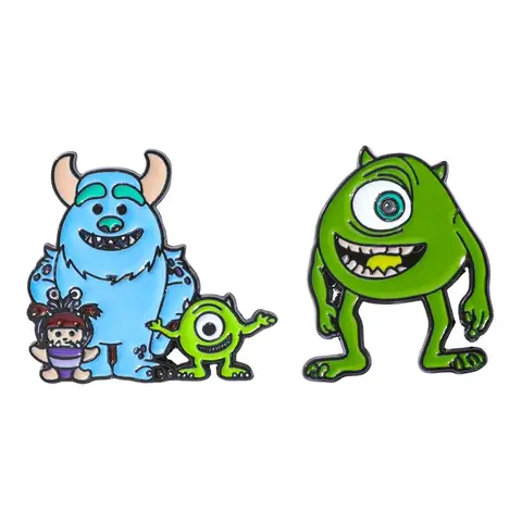 2 pçs monstros universidade dos desenhos animados broche bonito james p. sullivan esmalte pino de metal emblema jóias roupas mochila acessórios