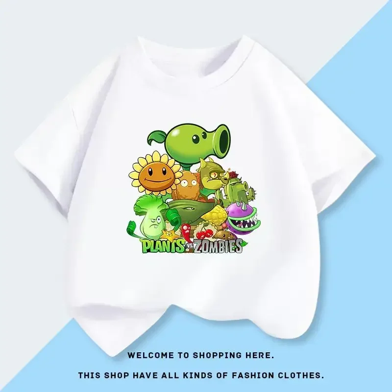 Plants Vs. Zombies Cartoon Children's Short-sleeved T-shirt Summer New Fashion 100% Cotton Tops Boys Girls Comfortable T-shirt