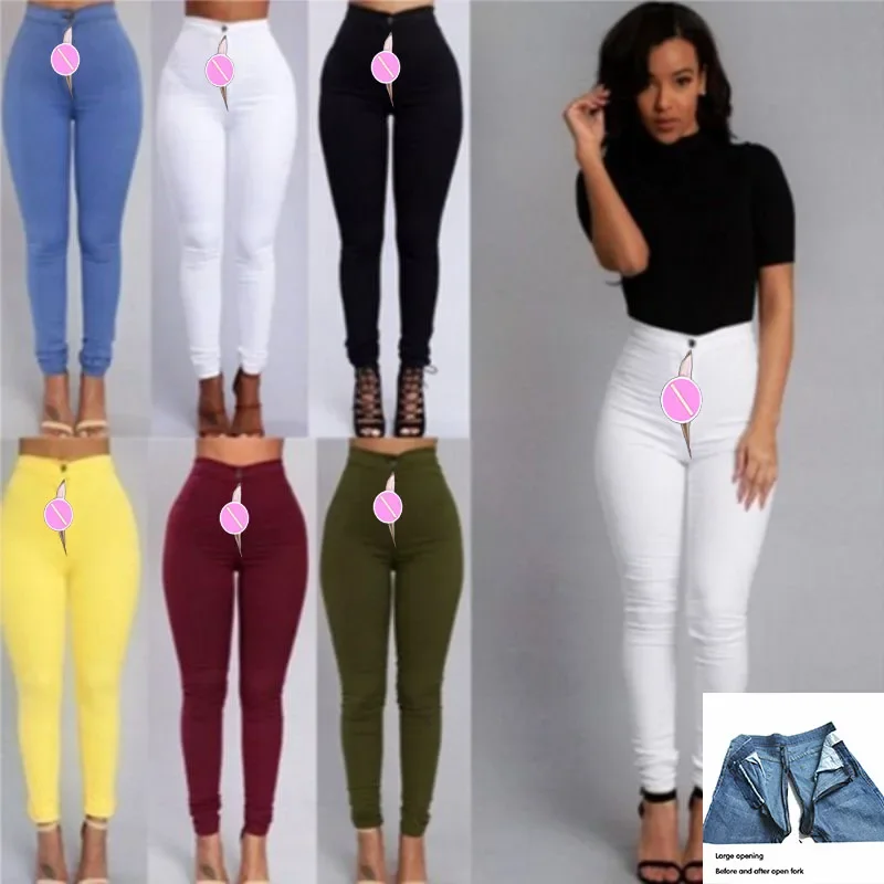 

Invisible Open crotch Pants Outdoor Sex Pants High Waist Boyfriend Jeans Women Peach Hip Push Up Leggings Lady Denim Trousers