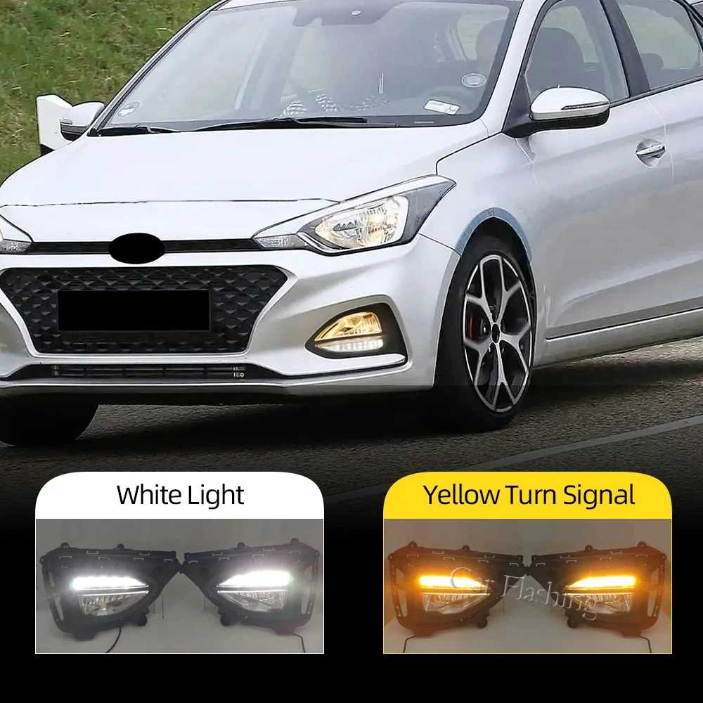 1 Pair Car LED DRL Daytime Running Light fog lamp with yellow Turn signal Daylight For Hyundai I20 2018 2019