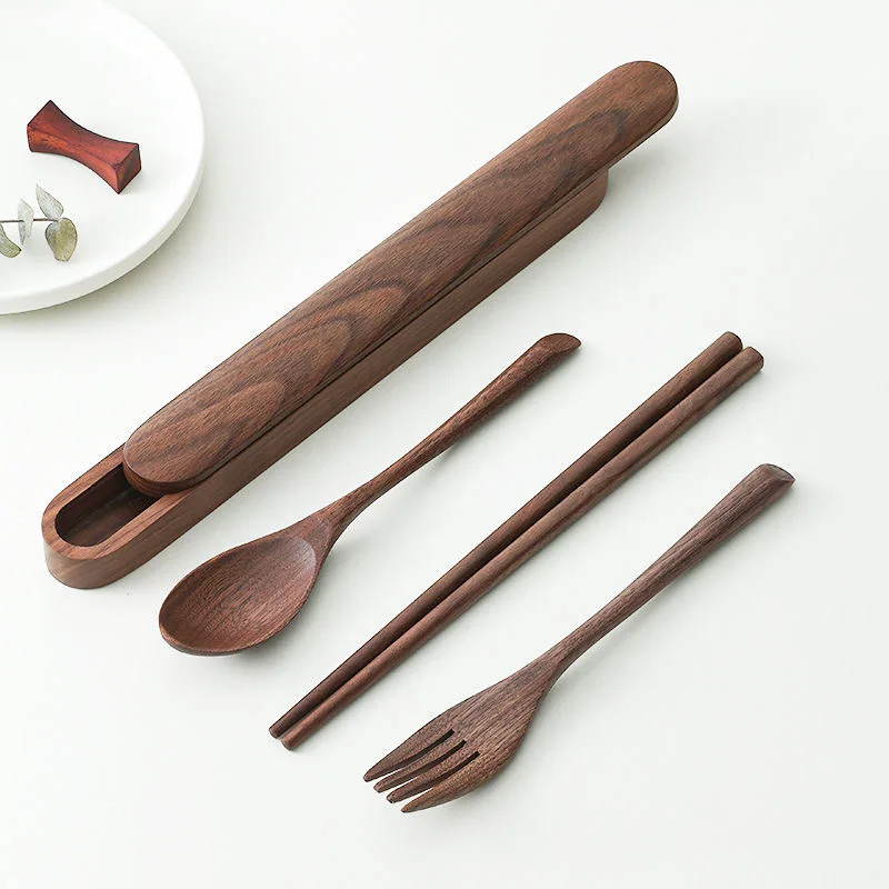 Black Walnut Tableware Household High-grade Rice Spoon Solid Wood Long Handle Large Soup Spoon Wooden Eating Noodles Fork