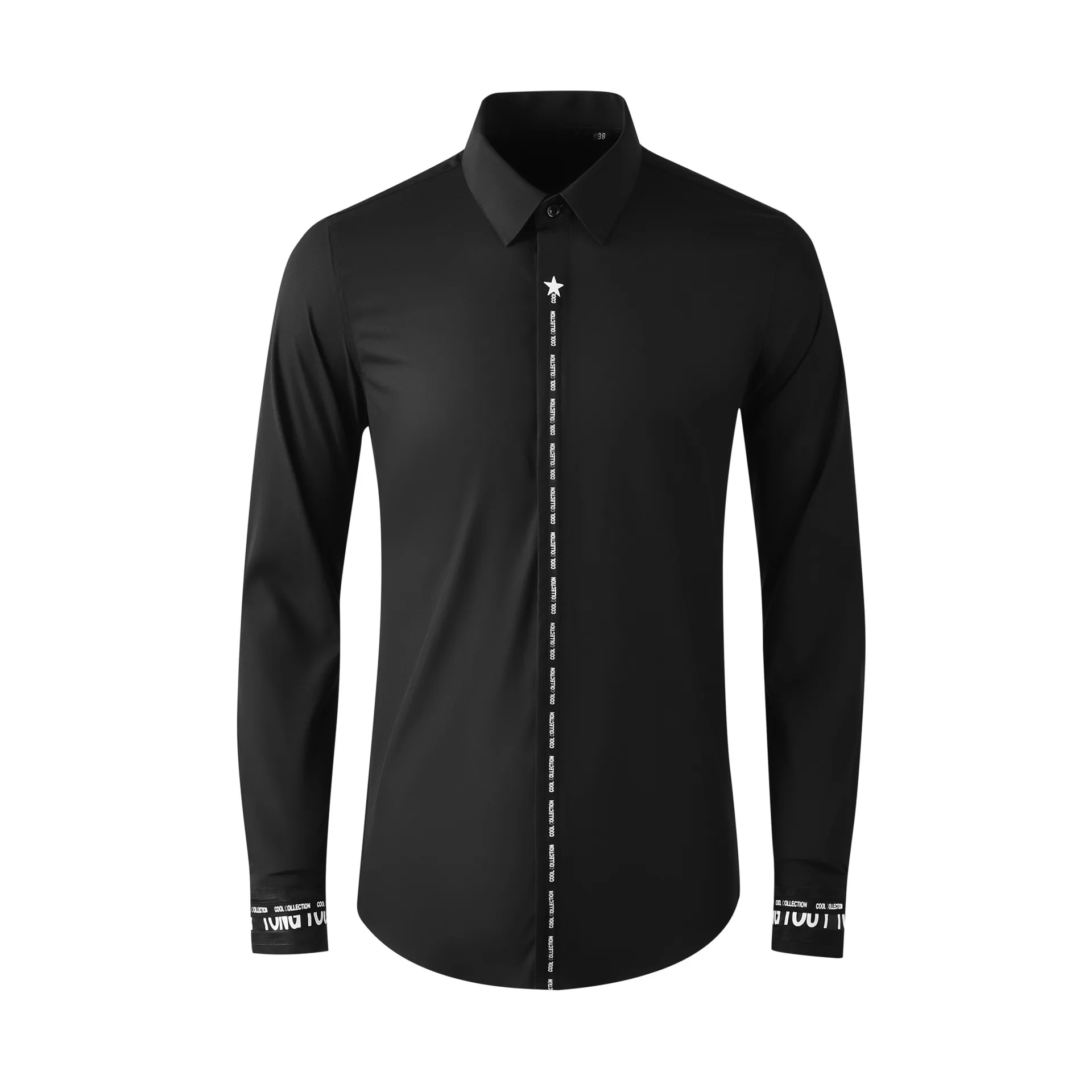 2024 men's long sleeved placket letter five-star decorative fashion top shirt shirts for men