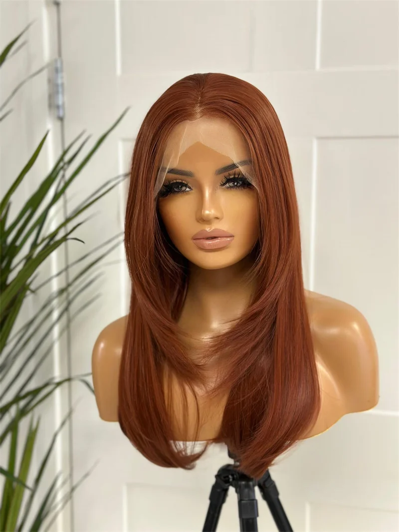 Lange Ingwer Orange 180 Dichte weiche 26 Zoll gerade Spitze Front Perücke für Frauen Babyhair hitze beständig vor gezupft täglich leimlos