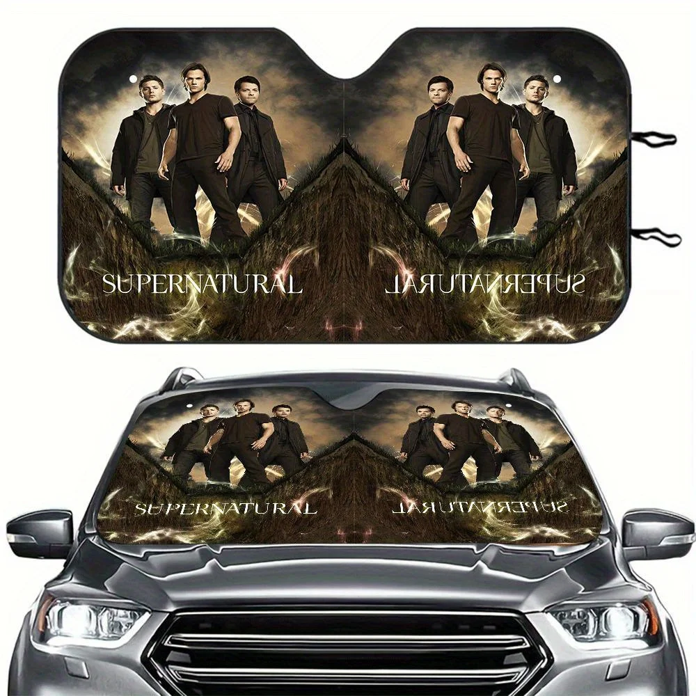 

1pc Supernatural Car Windshield Sun Shade - UV Ray & Heat Protection, Foldable Sunshade With 2 Free Suction Cups, Easy Install &