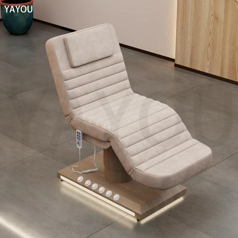 Luxurious wood grain with foot control LED base 3 motor massage beauty bed can be customized color face bed for beauty