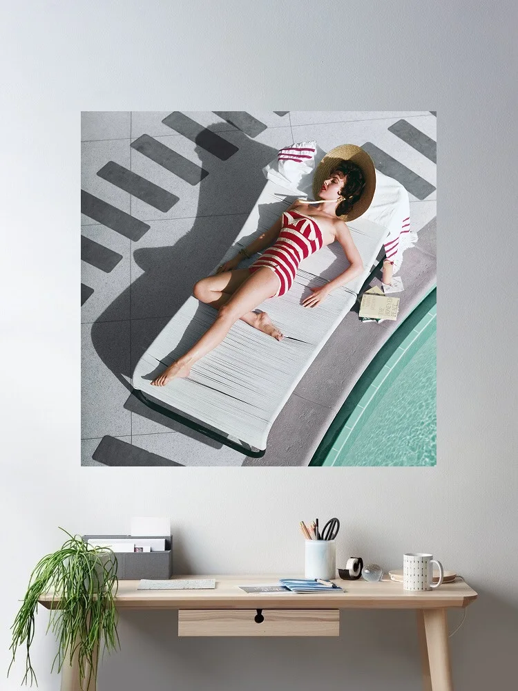 Slim Aarons 'Mara Lane At The Sands', Print Art Canvas Poster, Living Room, Home Wall Decor Picture