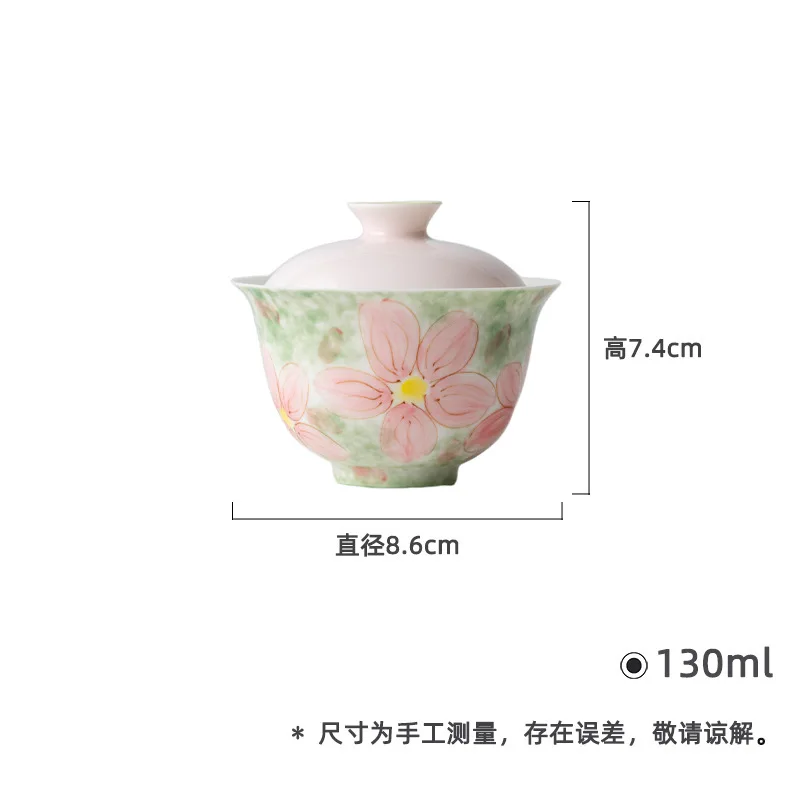 Apricot Pink Hand-painted Monet Garden Ceramic Gaiwan Kung Fu Set Home Healing Gentle Imitation Hot Tea Bowl