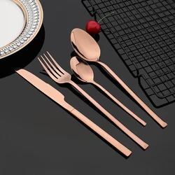 Rose Gold Wedding Dinnerware Set Stainless Steel Tableware Set Dinner Knife Fork Spoon Luxury Flatware Cutlery Set Silverware