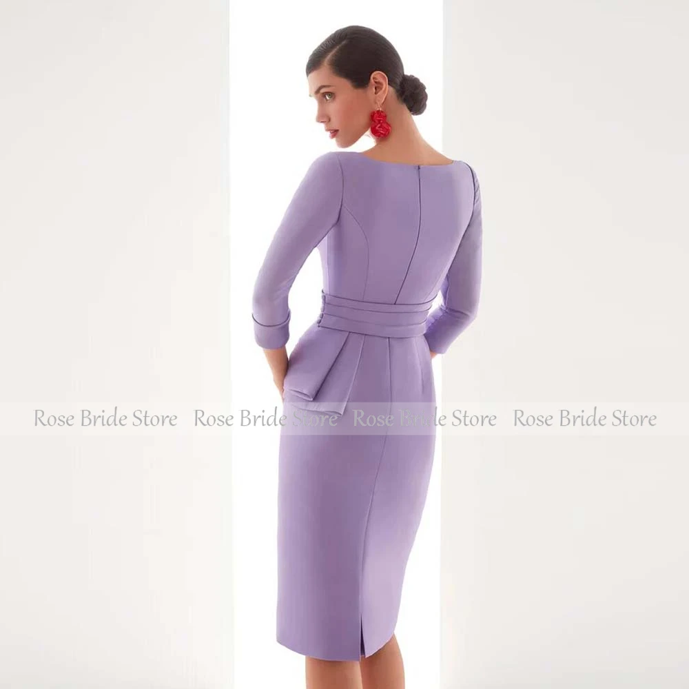 Special Occasion Dresses Lavender Ruffles Sheath V-neck Knee Length Women\'s Cocktail Party Gowns Column 3/4 Sleeves Formal Dress